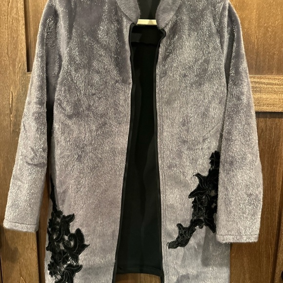 Adore Jackets & Blazers - Adore Gray and Black Teddy Jacket with Lace Details
